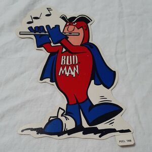 Budweiser Bud-man Patriot Marching Playing Flute Decal Authentic Ad 1976 7 x 3